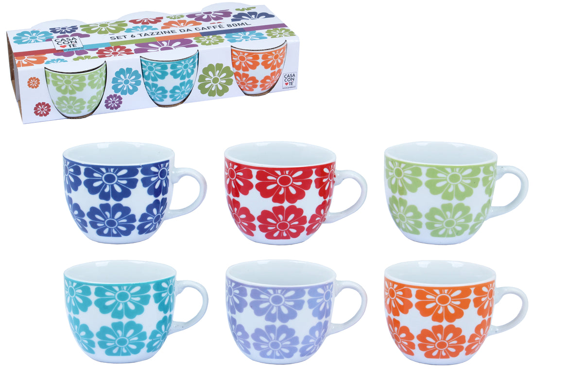 Set 6 Tazze Caffè in Porcellana Decorate – Senza Piattino | Casa con Te