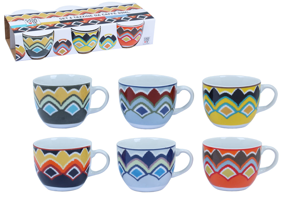 Set 6 Tazze Caffè in Porcellana Decorate – Senza Piattino | Casa con Te