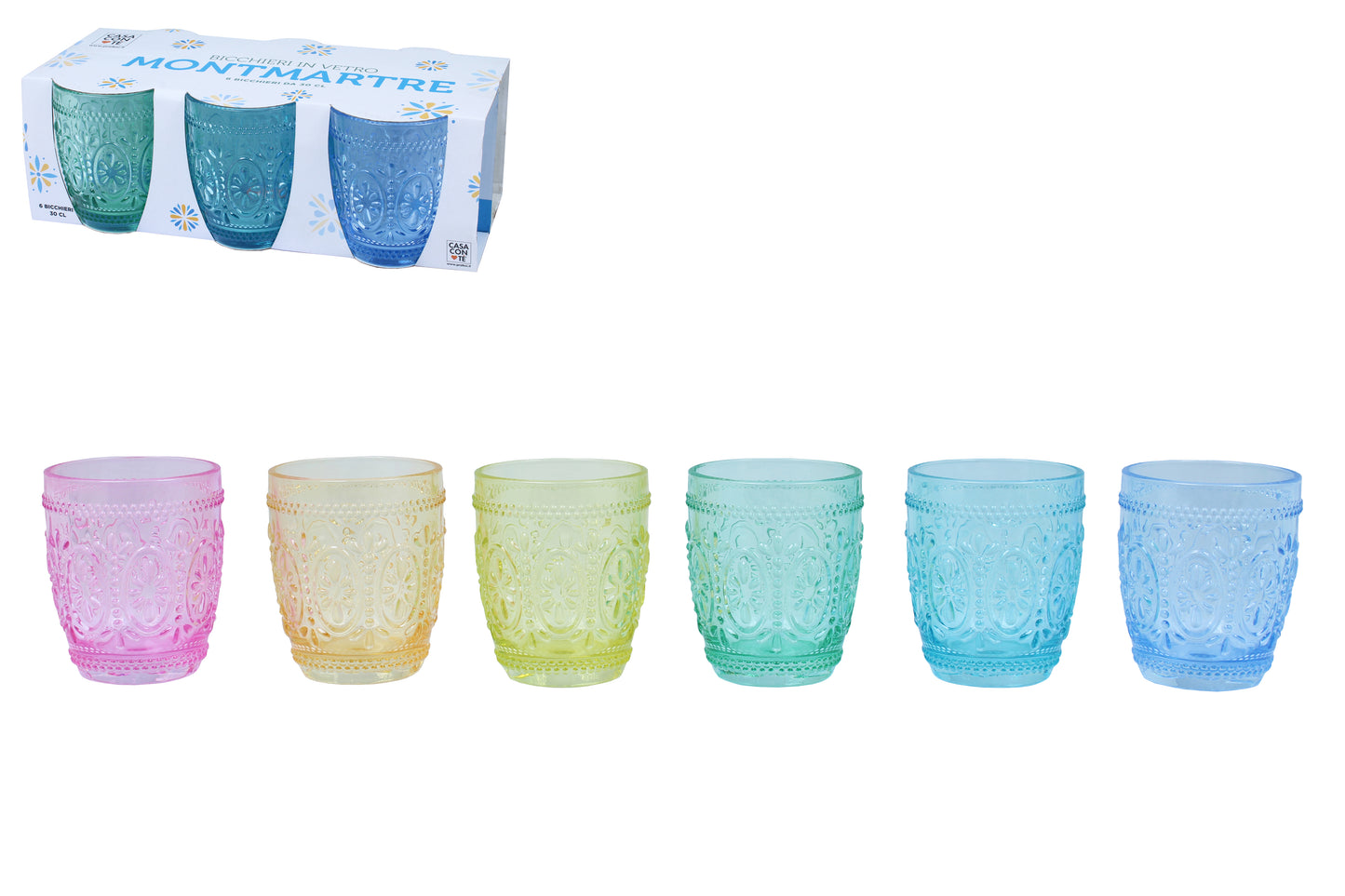 Set 6 Bicchieri Colorati "Montmartre" 300 ml in Vetro - 6 Colori Inclusi