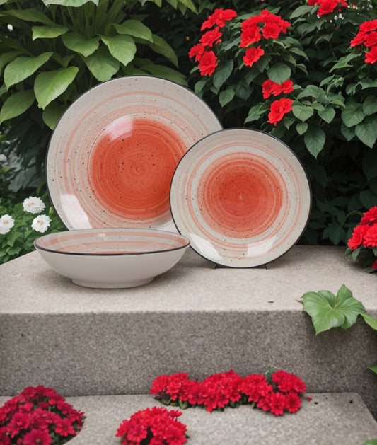 Servizio 12 Piatti Stoneware Dipinti a Mano – Rosso o Giallo