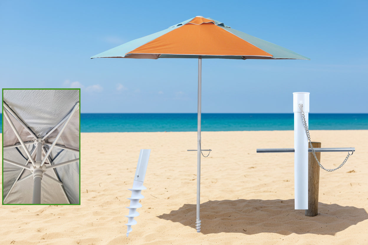 Ombrellone 220 cm in Poliestere con Trivella, Palo 32 mm Antivento + Sacca – Protezione UV
