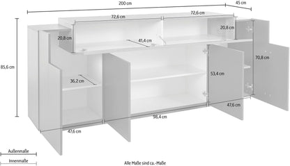 Credenza CORO 200 cm 4 ante battenti + 1 anta a ribalta | Web Furniture