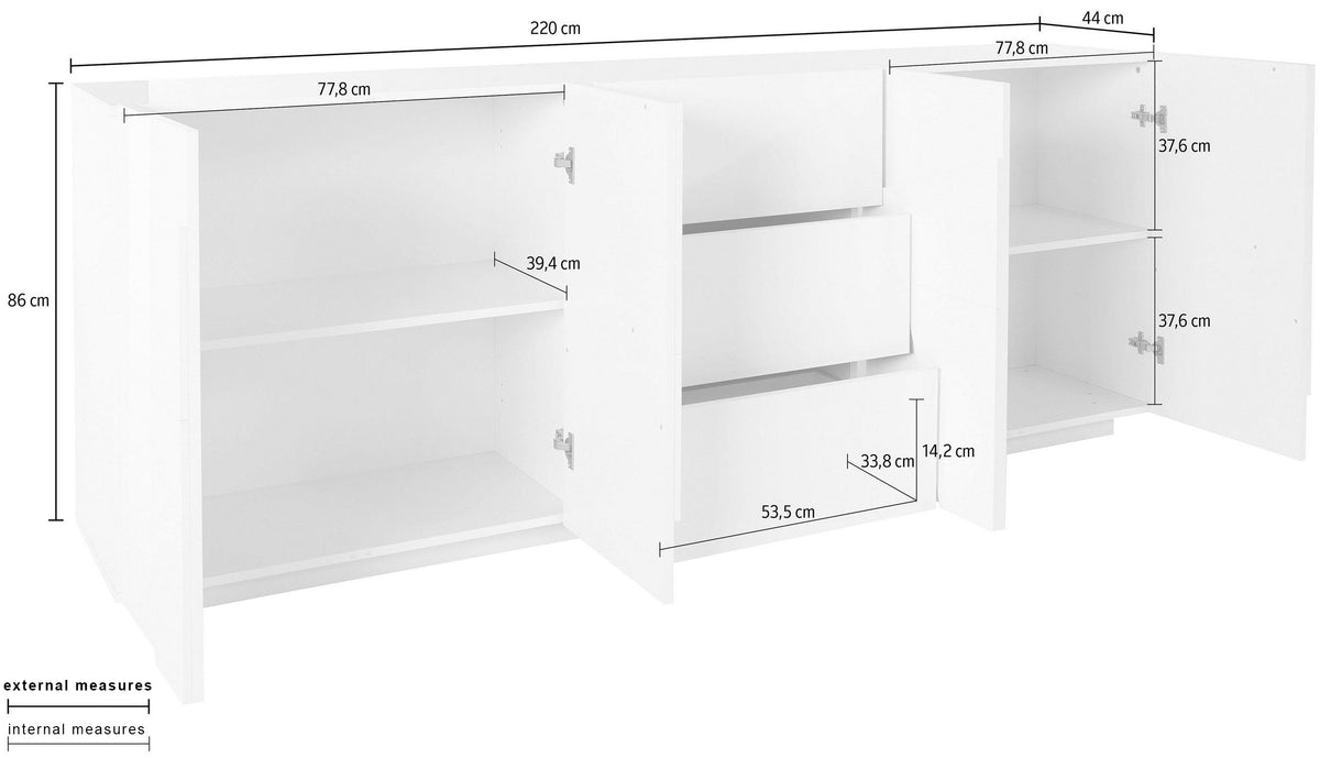 Credenza PING 220 cm 4 ante + 3 cassetti | Web Furniture