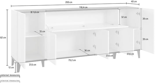 Credenza SUNRISE 4 ante + 1 anta ribalta da 200 cm | Web Furniture