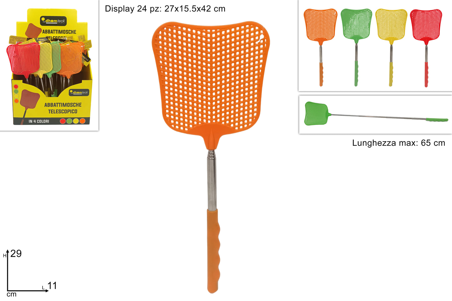 Battimosche telescopico estensibile 29–65 cm – Colori assortiti