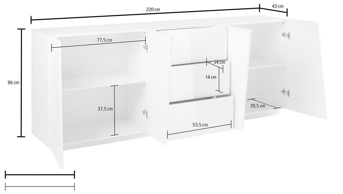 Credenza VEGA 220 cm 4 ante + 3 cassetti | Web Furniture
