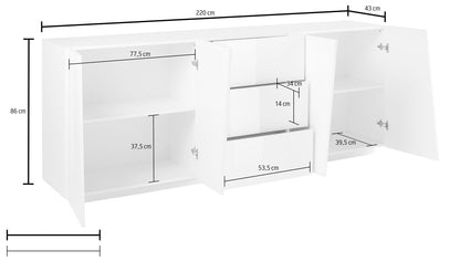 Credenza VEGA 220 cm 4 ante + 3 cassetti | Web Furniture