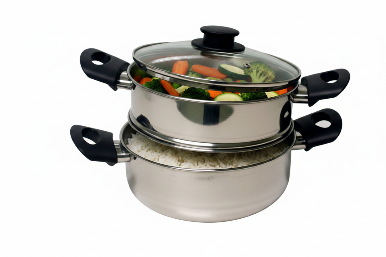 Vaporiera Inox 24 cm con Coperchio in Vetro – Cuoci Riso e Verdure