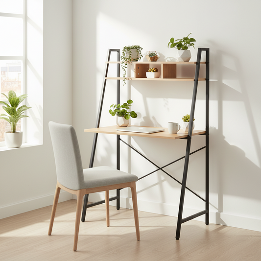 Scrivania con Mensola Donnie – Metallo e Legno – 44×84×H 142 cm