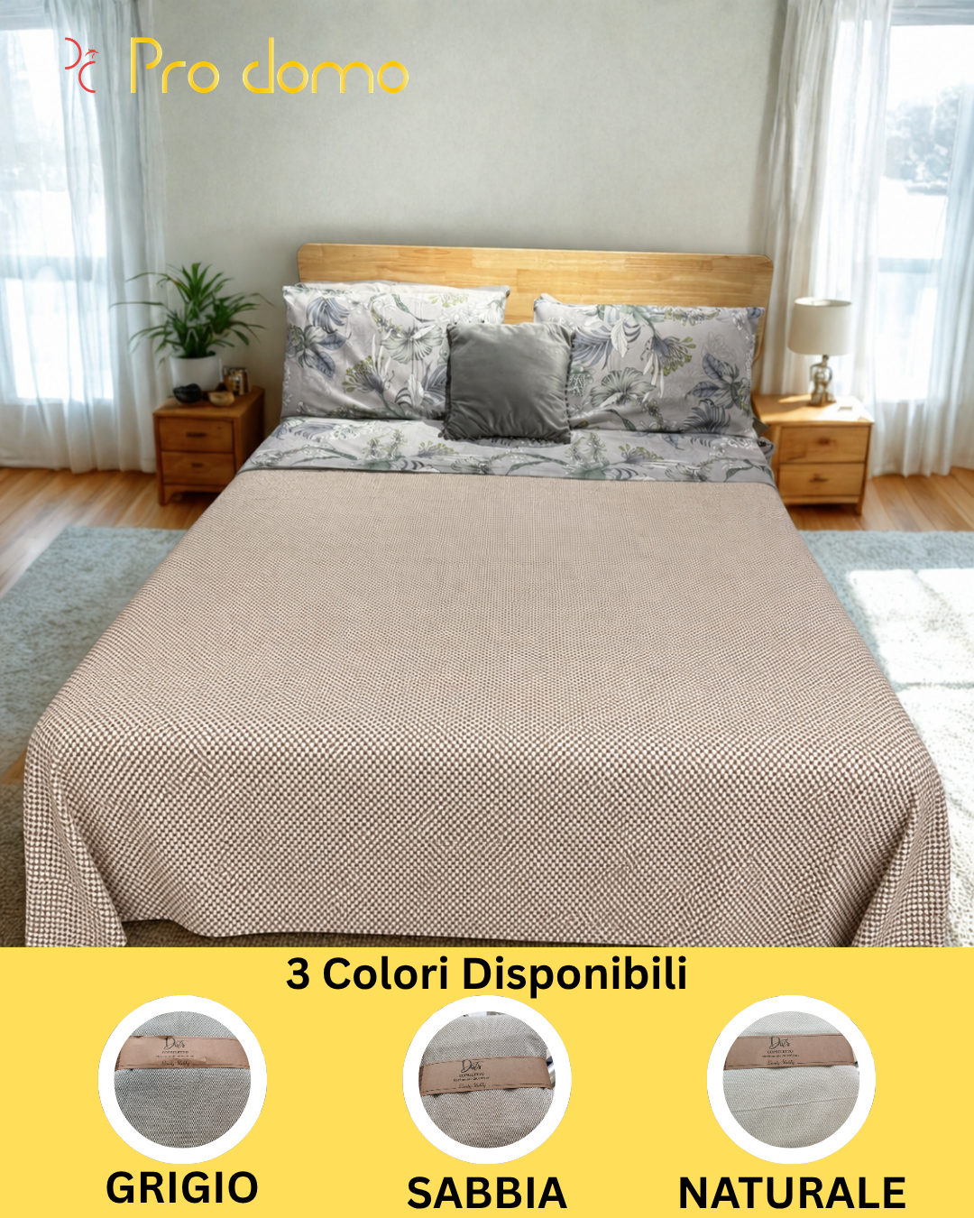 Copriletto Matrimoniale 260x260 cm Dots | Naturale, Sabbia, Grigio