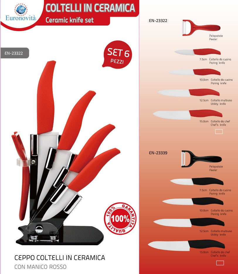 Set 6 Coltelli in Ceramica con Ceppo – Manico Nero