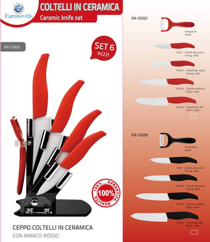 Set 6 Coltelli in Ceramica con Ceppo – Manico Nero