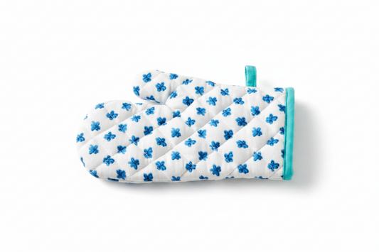 Guanto Forno Fiore Blu 17×27 con Bordino Tiffany | Elegante e Fresco | Brandani