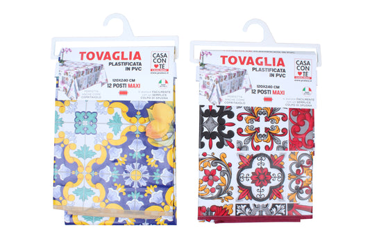 Tovaglia plastificata PVC 120×240 – fantasia – 12 posti maxi – Made in Italy