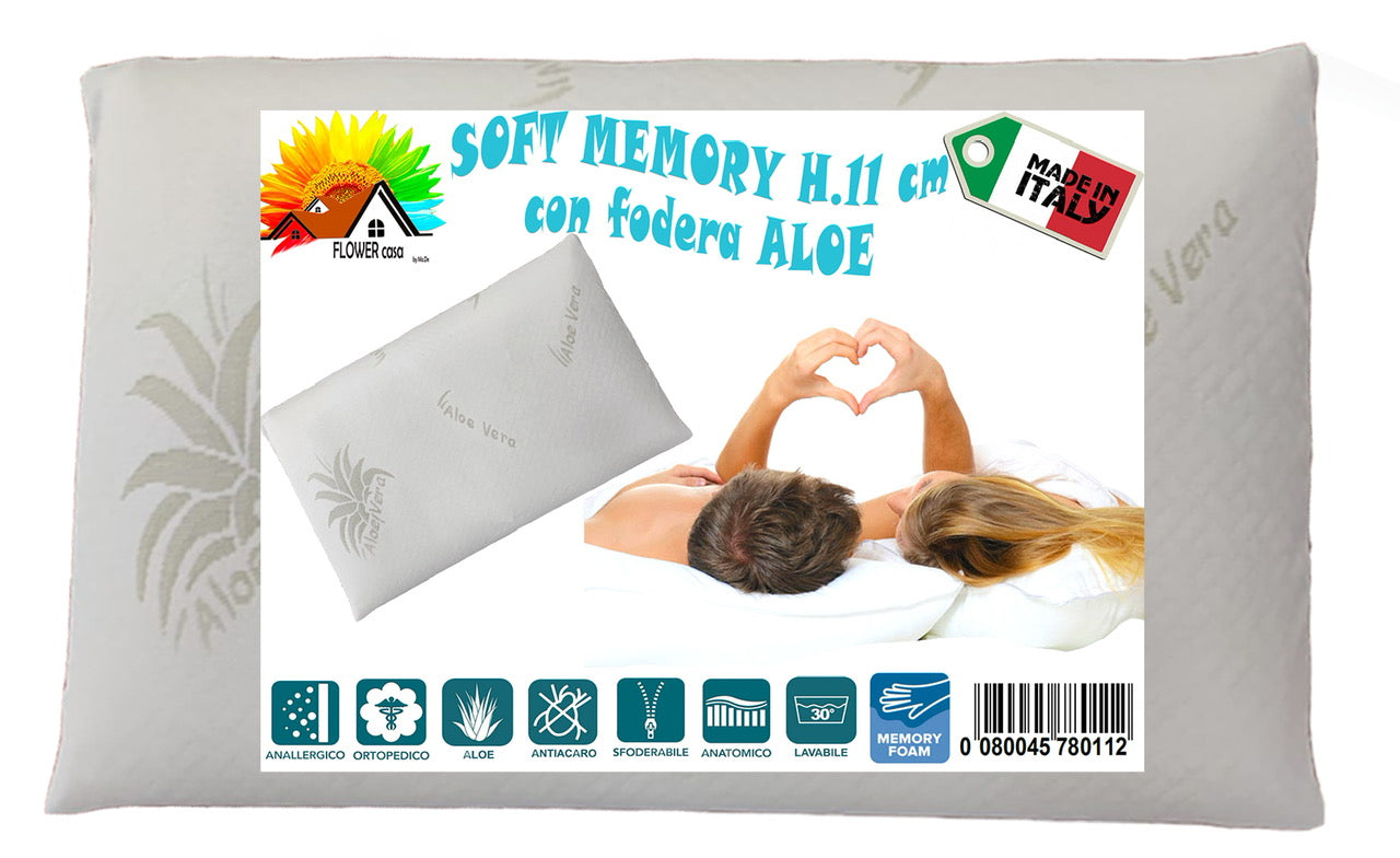 Guanciale Soft Memory con fodera Aloe – 70×40×11 cm – Made in Italy