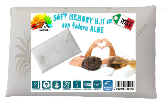 Guanciale Soft Memory con fodera Aloe – 70×40×11 cm – Made in Italy