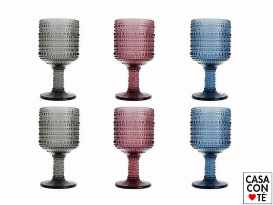 Set 6 Calici in Vetro 280 ml - Colori assortiti - Texture in rilievo