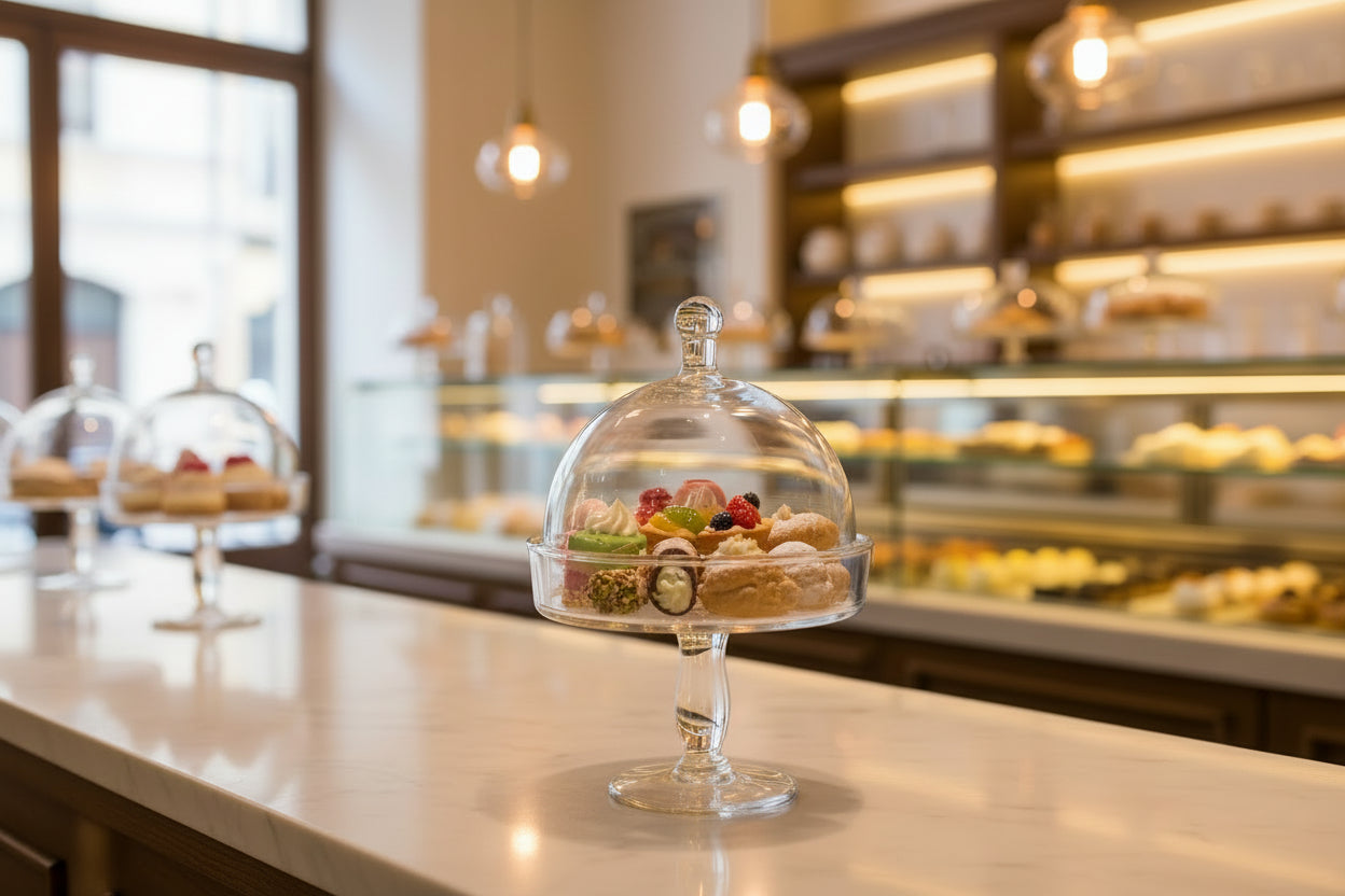 Alzata con Campana in Vetro Trasparente – Cupola con Base Elegante