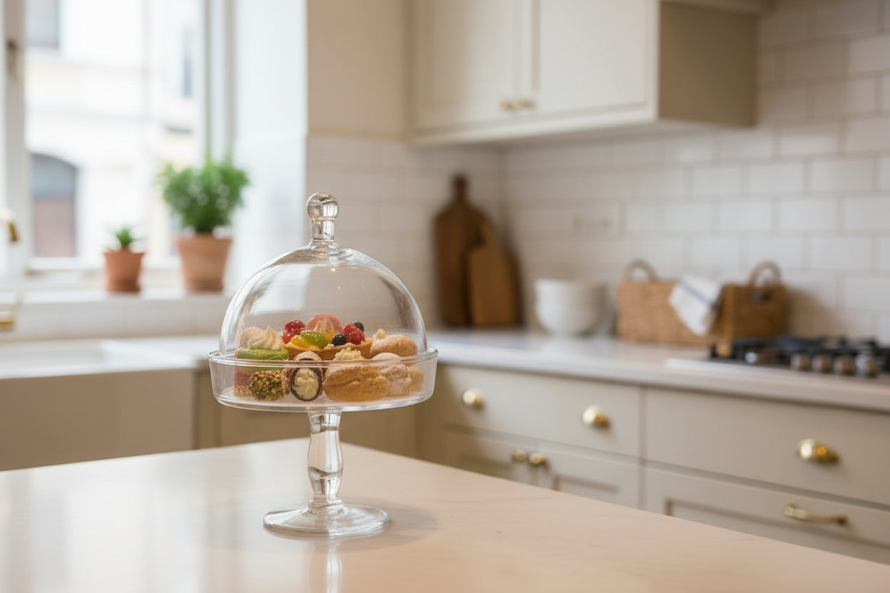 Alzata con Campana in Vetro Trasparente – Cupola con Base Elegante