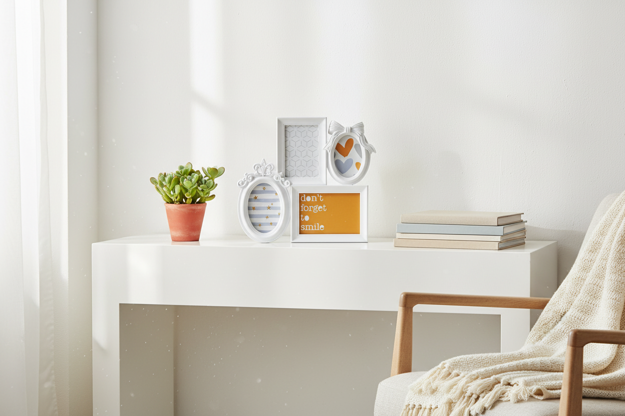 Portafoto 4 Pezzi Isabel Bianco – Cornici Decorative da Tavolo 35,5×38 cm