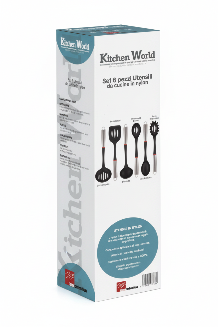 Set Mestolame 6 Pezzi Kitchen World in Nylon e Acciaio | Utensili Cucina Resistenti