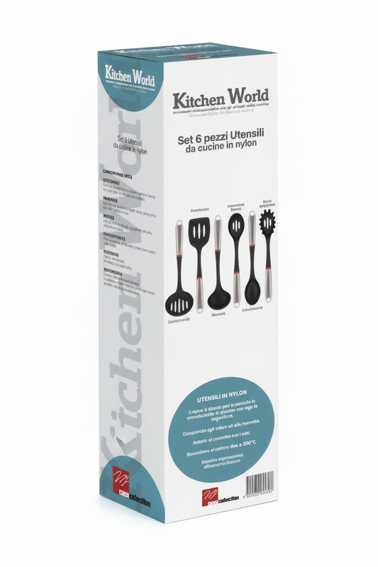 Set Mestolame 6 Pezzi Kitchen World in Nylon e Acciaio | Utensili Cucina Resistenti