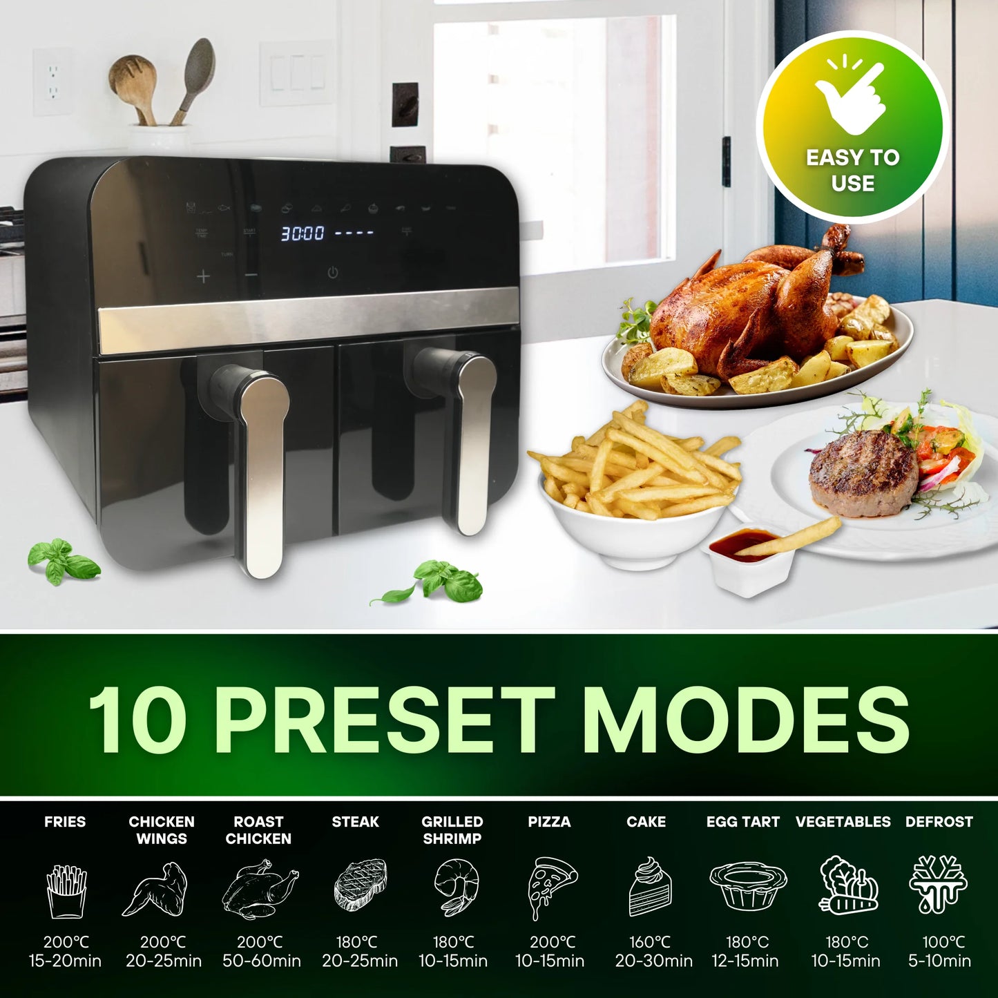 Comfy Nest Friggitrice ad Aria Digitale Doppio Cestello | 2400W 9LT