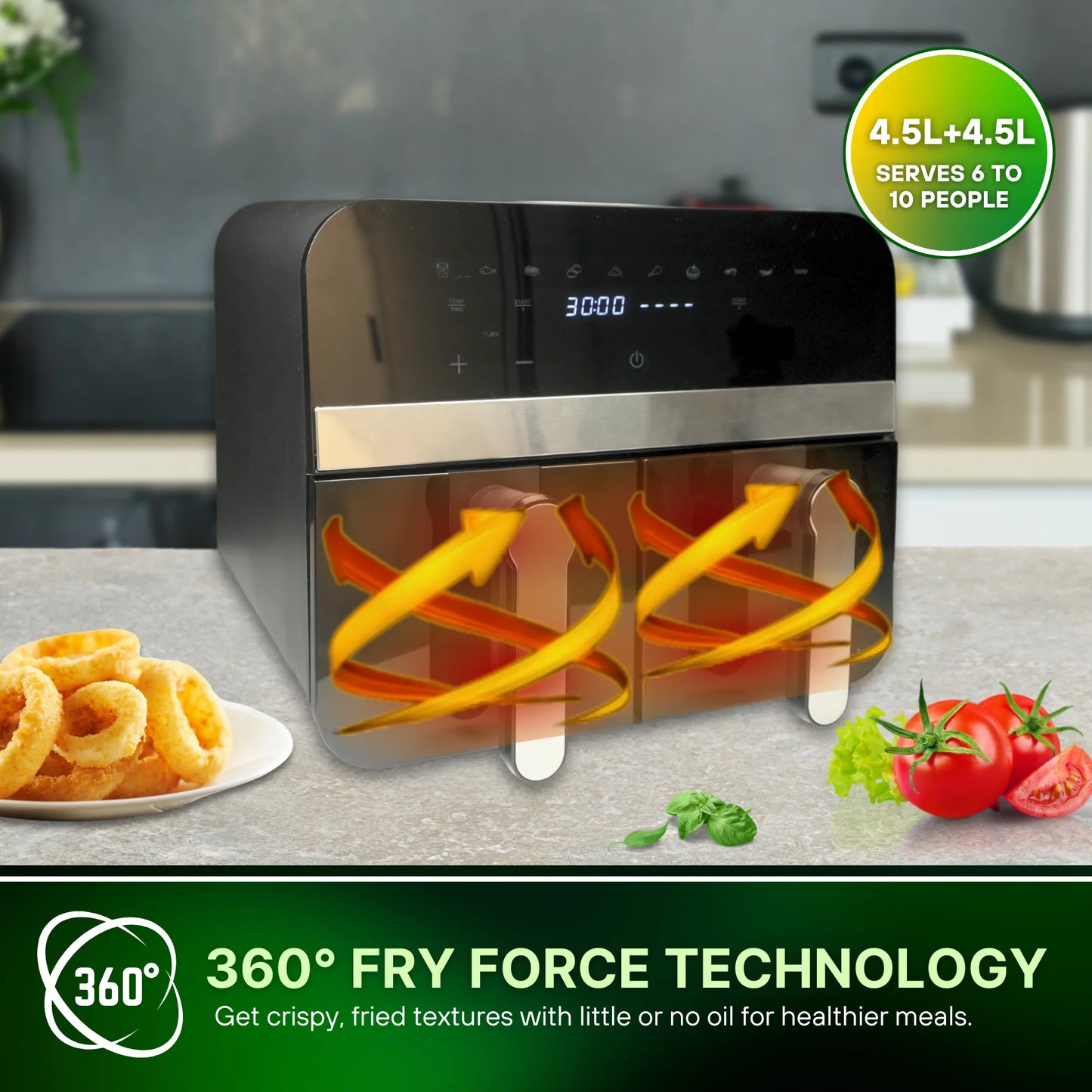 Comfy Nest Friggitrice ad Aria Digitale Doppio Cestello | 2400W 9LT