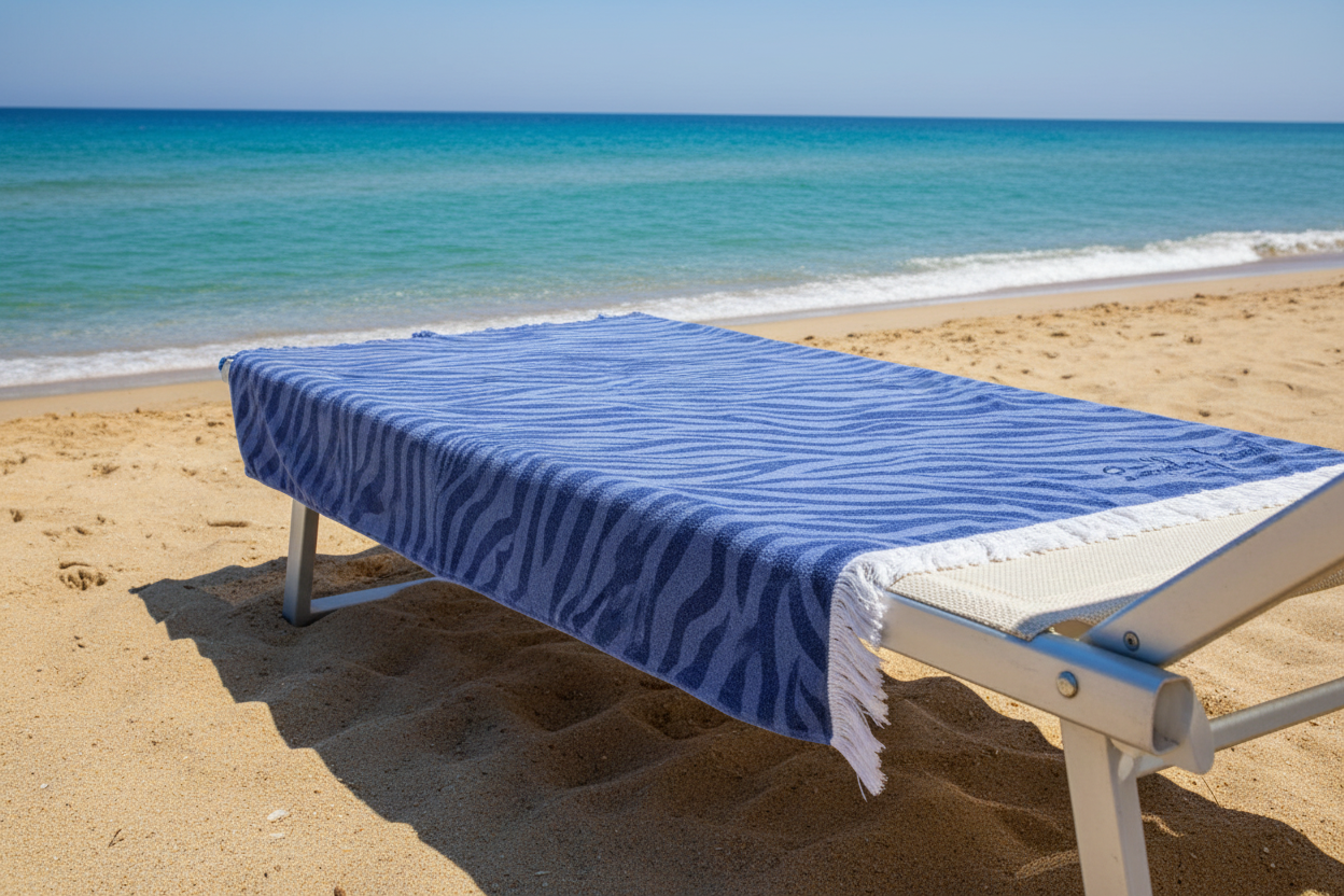 Telo Mare Savana 90×170 cm in Microspugna Jacquard – Motivo Zebrato – 100% Cotone