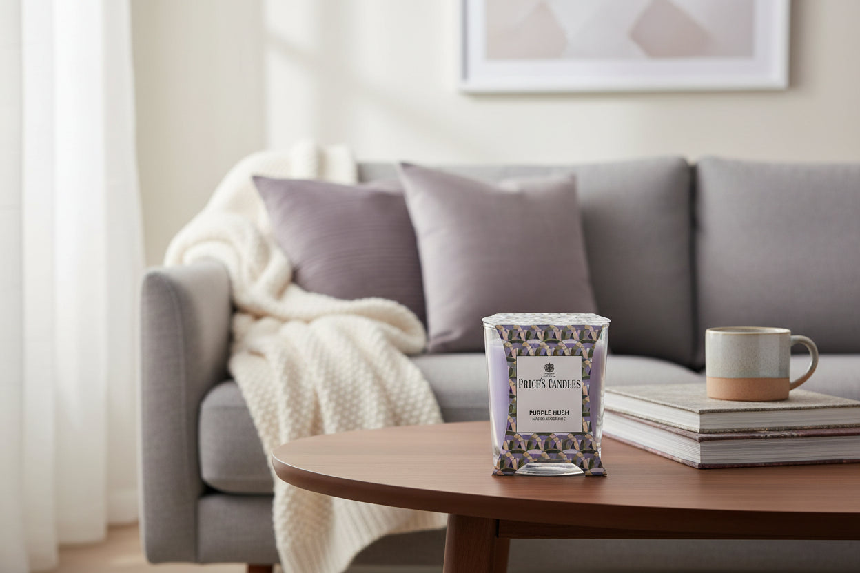 Price’s Candles Purple Hush – Candela Profumazione Floreale in Bicchiere 170 g