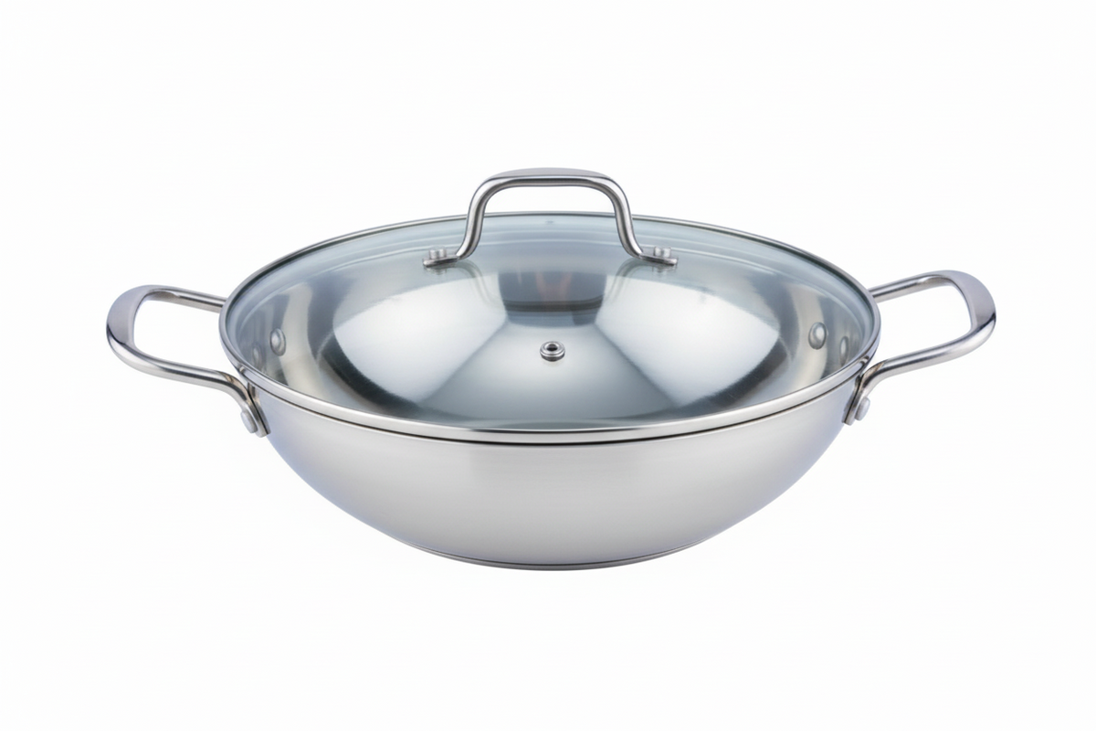 Wok Alessia inox – interno ceramica – con coperchio – 28 cm – induzione