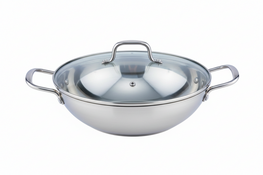 Wok Alessia inox – interno ceramica – con coperchio – 28 cm – induzione