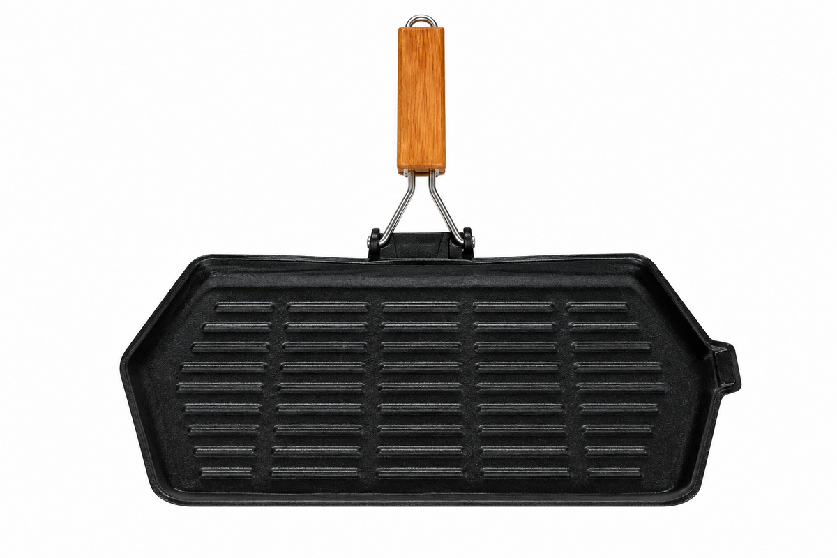 Bistecchiera in ghisa smaltata – 21×35 cm – manico pieghevole in legno