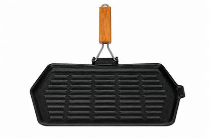 Bistecchiera in ghisa smaltata – 21×35 cm – manico pieghevole in legno