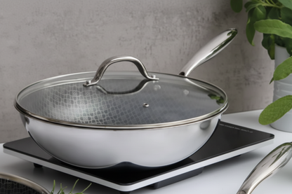 Wok Brandani Cuoricini Inox 3-Ply Ø32 cm con Coperchio – Antiaderente Ceramico per Induzione