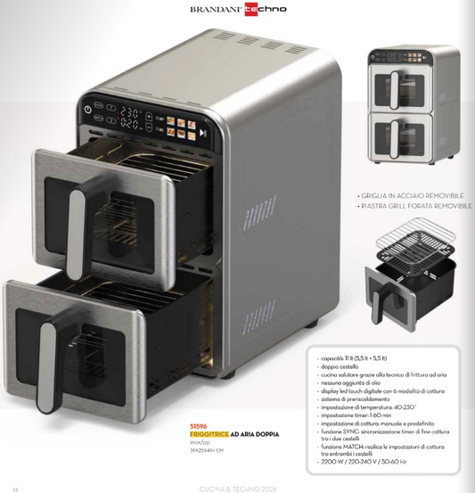 Friggitrice ad aria doppia 11 L – Brandani Techno – inox/PP – display digitale