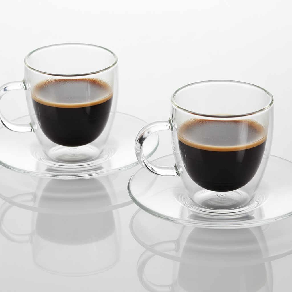 Tazzina caffe double wall glass Brandani - c/piat set 2 pz vetro