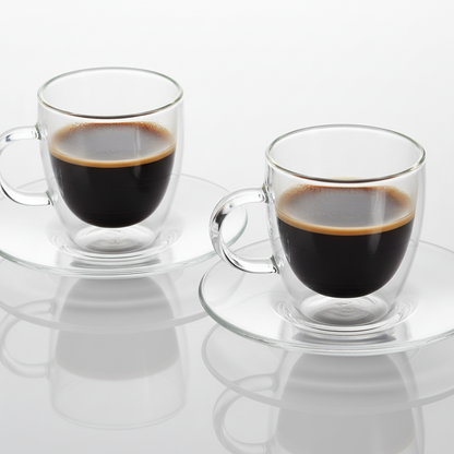 Tazzina caffe double wall glass Brandani - c/piat set 2 pz vetro