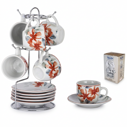 Set caffè x6 in porcellana con piattini e appendino – 3 fantasie