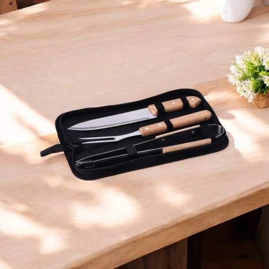 Set barbecue con 3 accessori e custodia