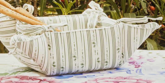 Cestino Pane Brandani Tessuto 18x18 cm – Contenitore con Righe e Foglie Pieghevole