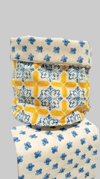 Cestino Tondo Rosone & Fiore Blu Diam. 18×23 | Porta Pane Decorativo