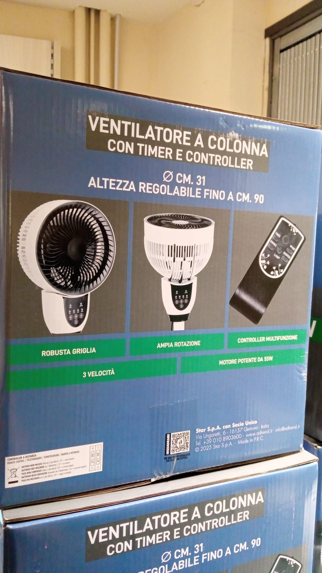 Ventilatore a Colonna 55W con Telecomando e Timer | Altezza Regolabile fino a 90 cm