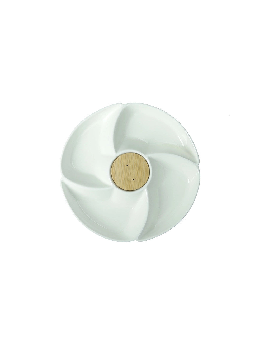 Antipastiera Rondò Porcellana & Bamboo 2 Forchettine Inox | Elegante Servizio Ø23 Brandani