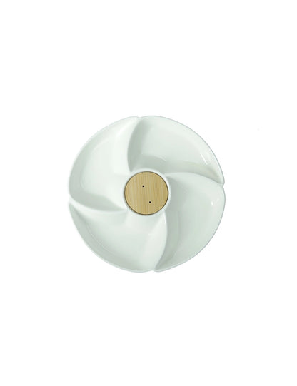 Antipastiera Rondò Porcellana & Bamboo 2 Forchettine Inox | Elegante Servizio Ø23 Brandani