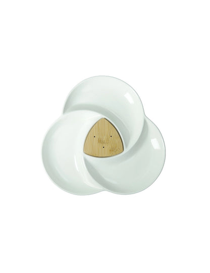 Antipastiera Brandani Spicchio di Luna Porcellana & Bamboo 3 Forchettine Inox | Servizio Antipasti 26×24