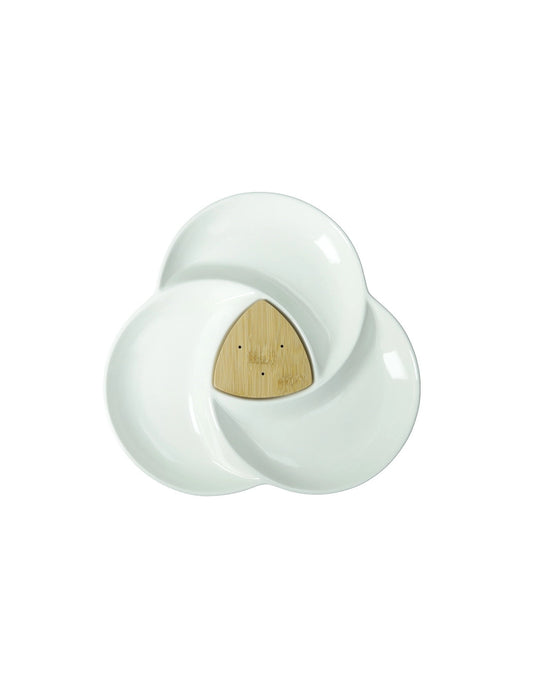 Antipastiera Brandani Spicchio di Luna Porcellana & Bamboo 3 Forchettine Inox | Servizio Antipasti 26×24