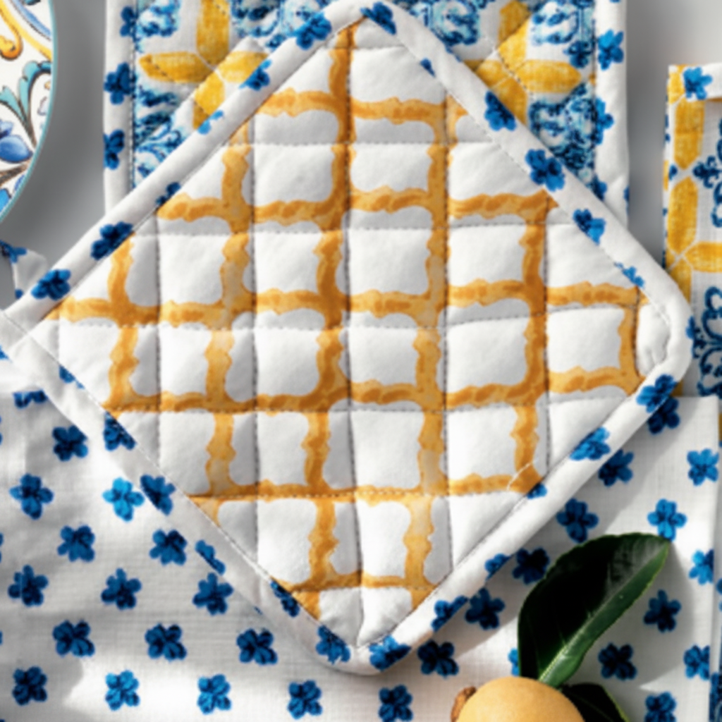 Set 2 Presine Rosone & Chain 18×18 con Bordino Fiore Blu | Stile Mediterraneo | Brandani