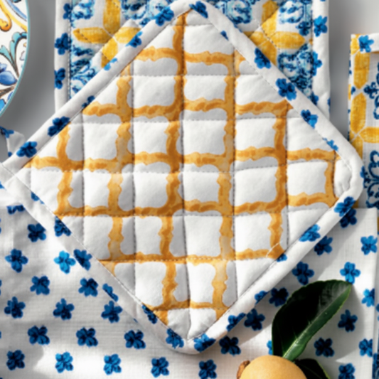 Set 2 Presine Rosone & Chain 18×18 con Bordino Fiore Blu | Stile Mediterraneo | Brandani
