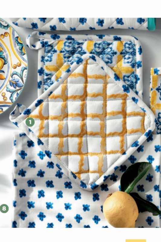 Set 2 Presine Rosone & Chain 18×18 con Bordino Fiore Blu | Stile Mediterraneo | Brandani
